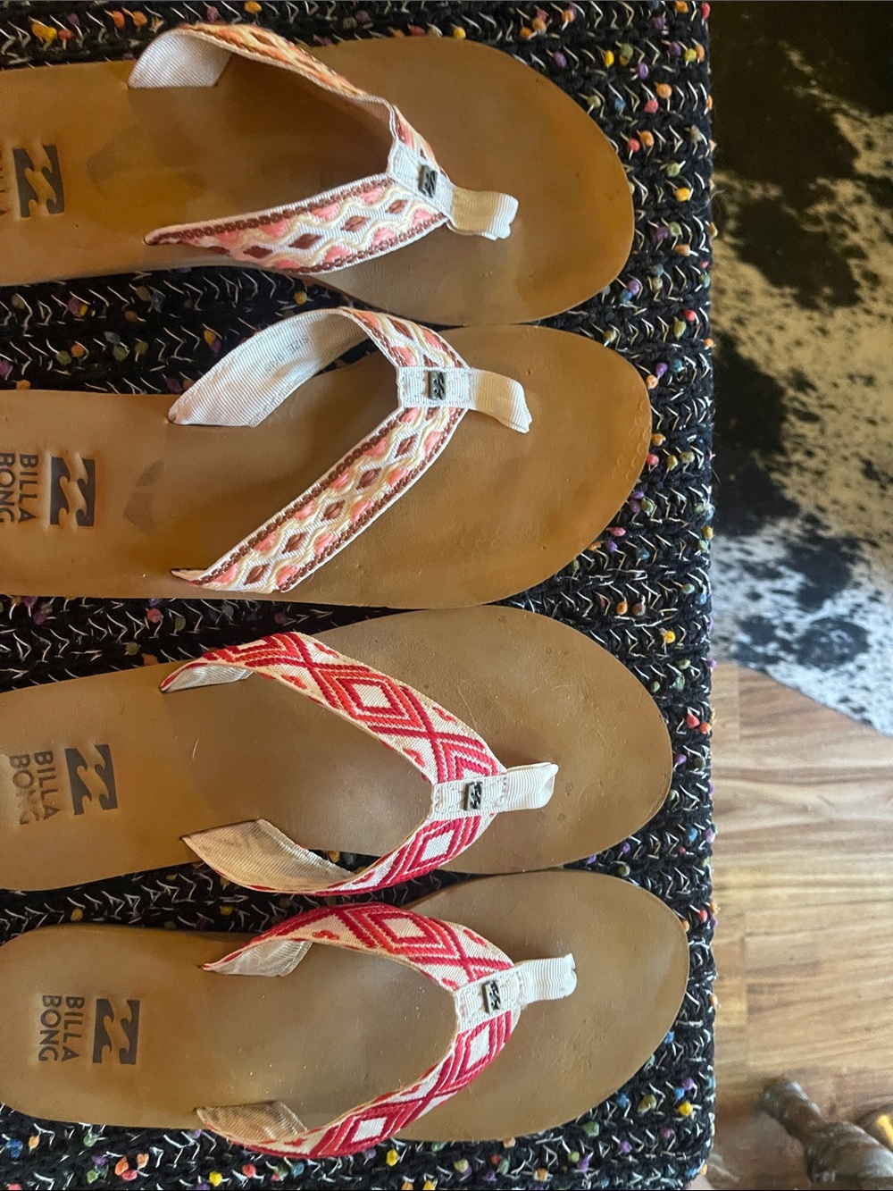 Billabong Red and Cream Woven Strap Leather Flip Flops